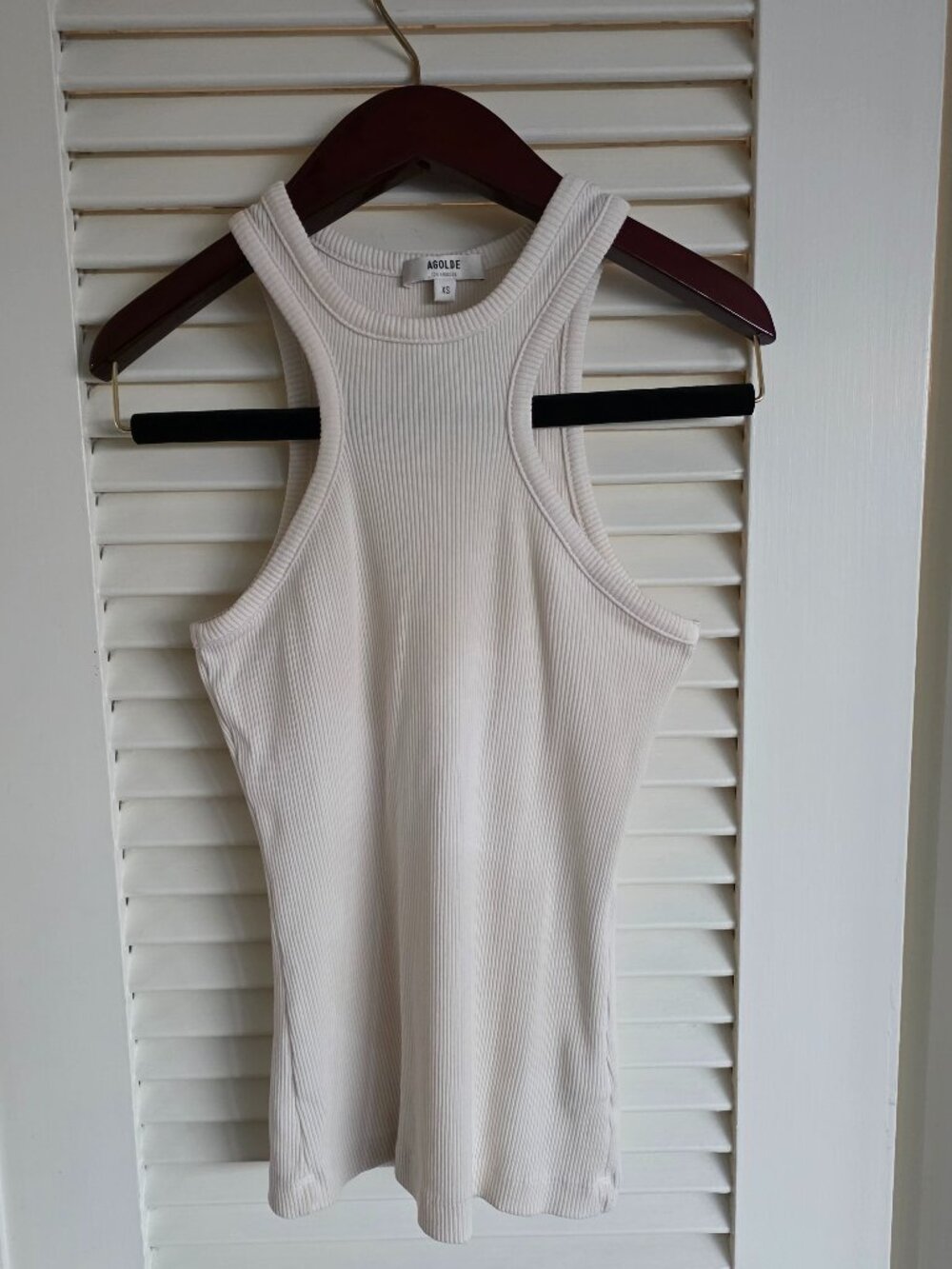 AGOLDE Ribbed Cotton Bea Tank Top XS in Light Grey Beige